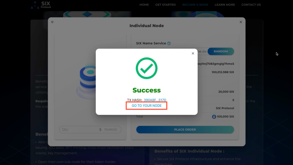 Go to your node - SIX Individual Node