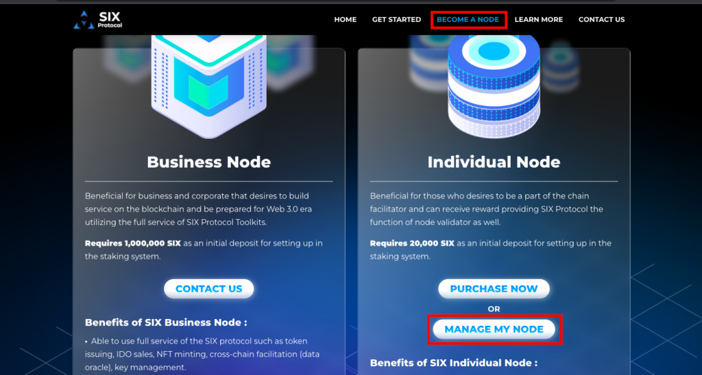 manage my node - SIX Individual Node