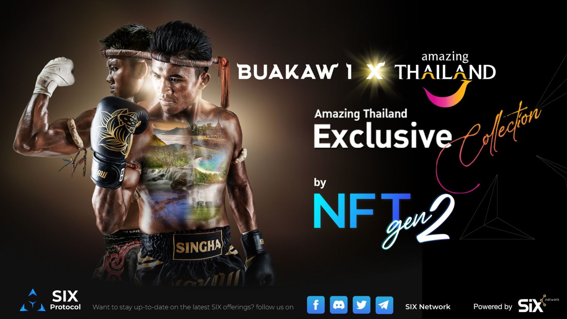 NFT Buakaw1 x Amazing Thailand เป็น NFT Exclusive Collection จากความร่วมมือกันระหว่าง บัวขาว บัญชาเมฆ และ การท่องเที่ยวแห่งประเทศไทย (ททท.) เพื่อต่อยอดมวยไทยสู่การท่องเที่ยว
